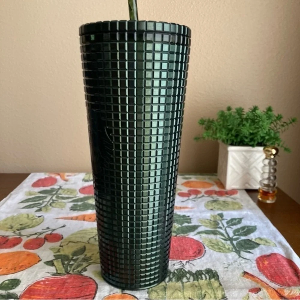 Starbucks Winter Holiday forest green stud tumbler with straw